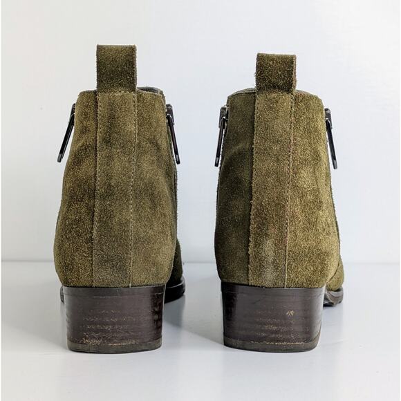 Aquatalia Fantina Suede Ankle Boots 7 Olive Green Minimalist Quiet Luxury Chic - Picture 4 of 14